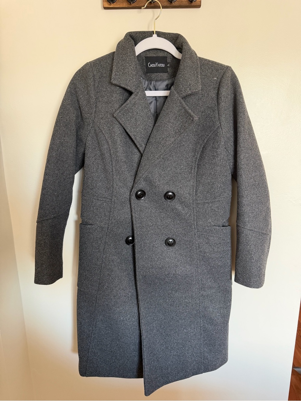Chouyatou Womens Grey Wool Blazer Coat